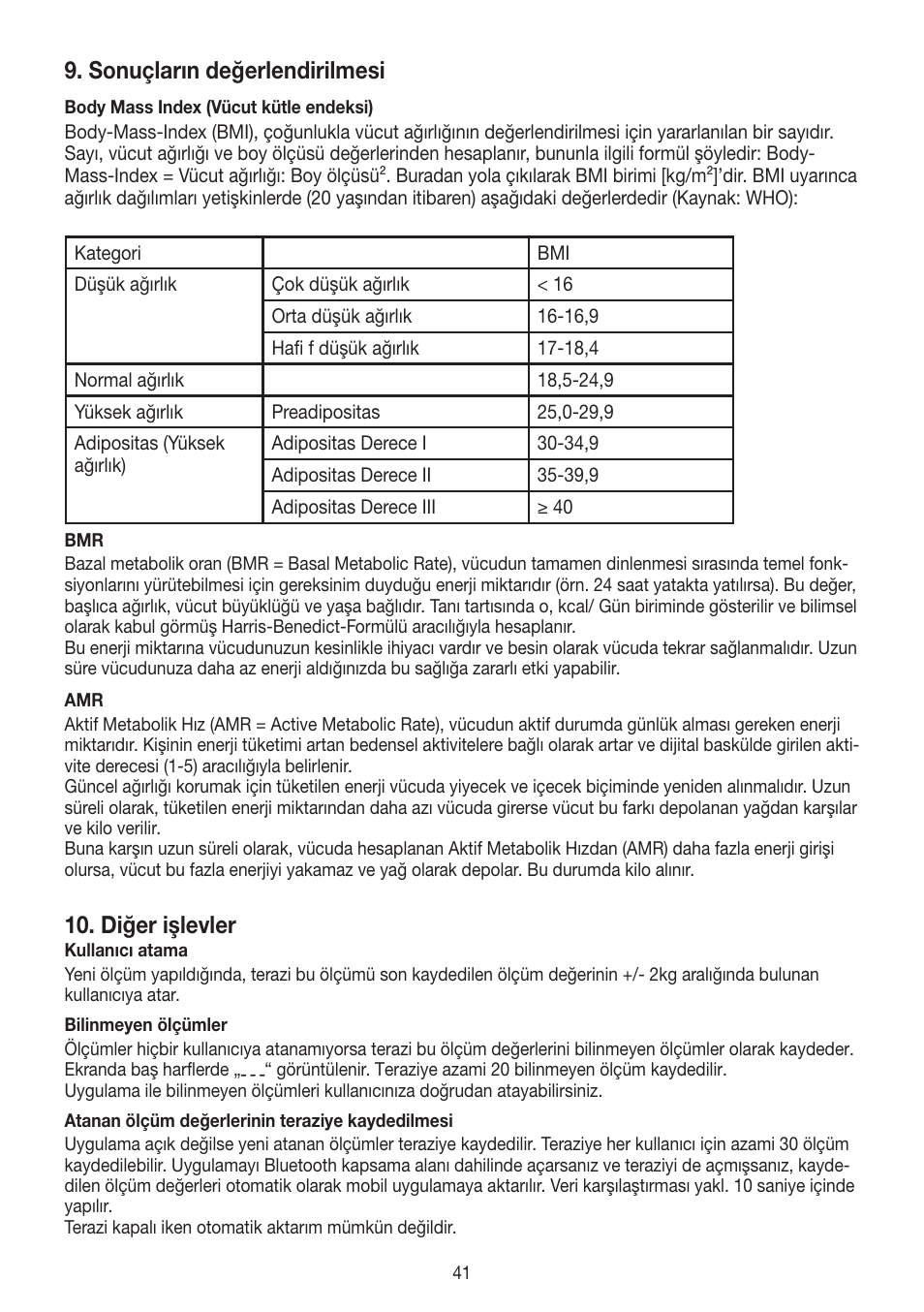 Sonuçların değerlendirilmesi, Diğer işlevler | Beurer GS 485 User Manual | Page 41 / 60