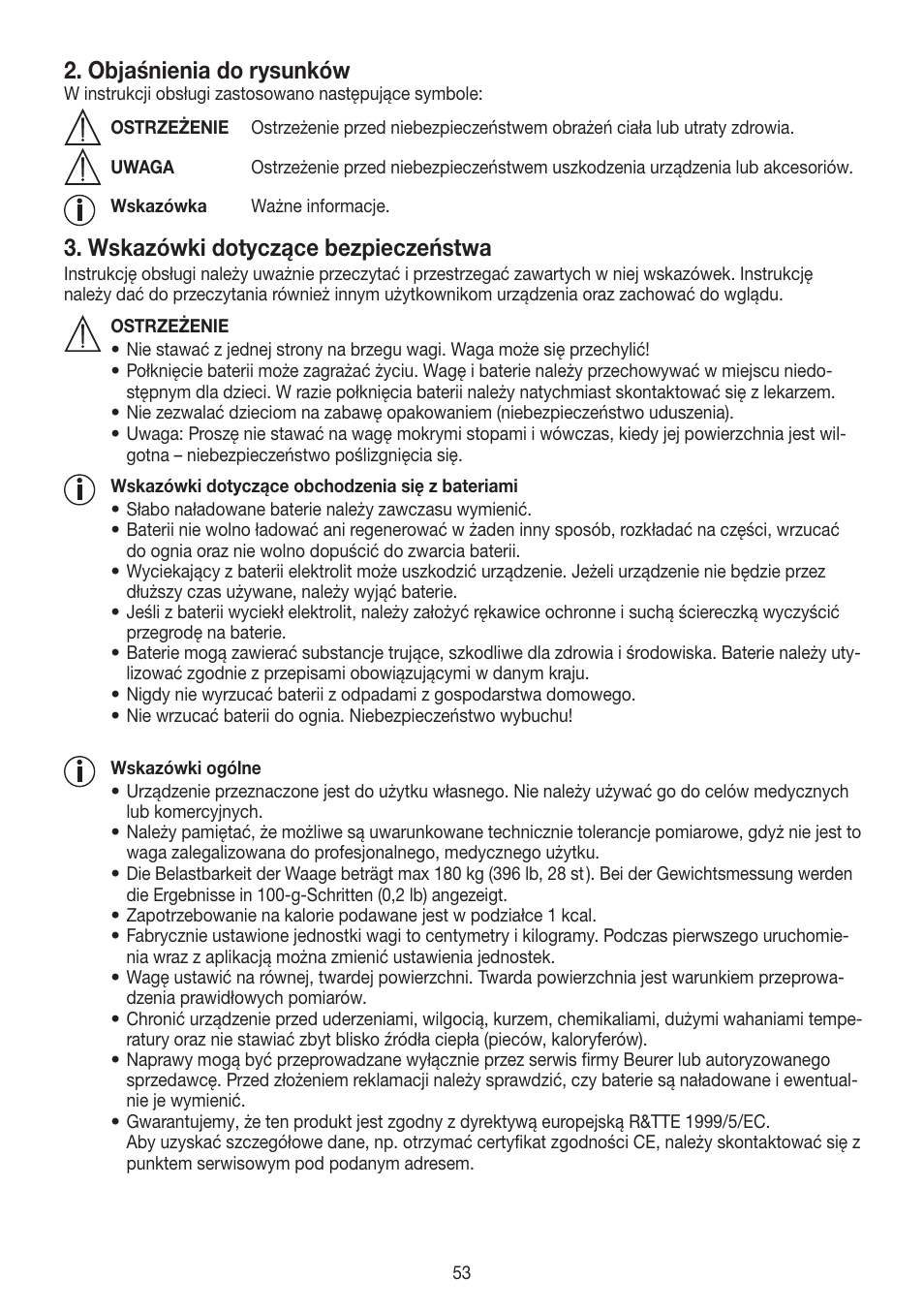 Objaśnienia do rysunków, Wskazówki dotyczące bezpieczeństwa | Beurer GS 485 User Manual | Page 53 / 60