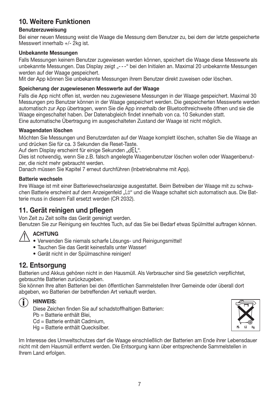 Weitere funktionen, Gerät reinigen und pflegen, Entsorgung | Beurer GS 485 User Manual | Page 7 / 60