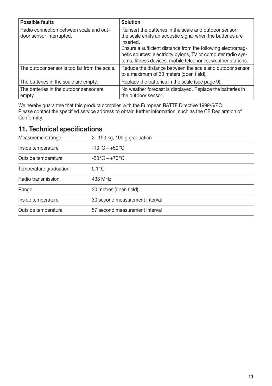 Technical speciﬁ cations | Beurer GS 80 User Manual | Page 11 / 44