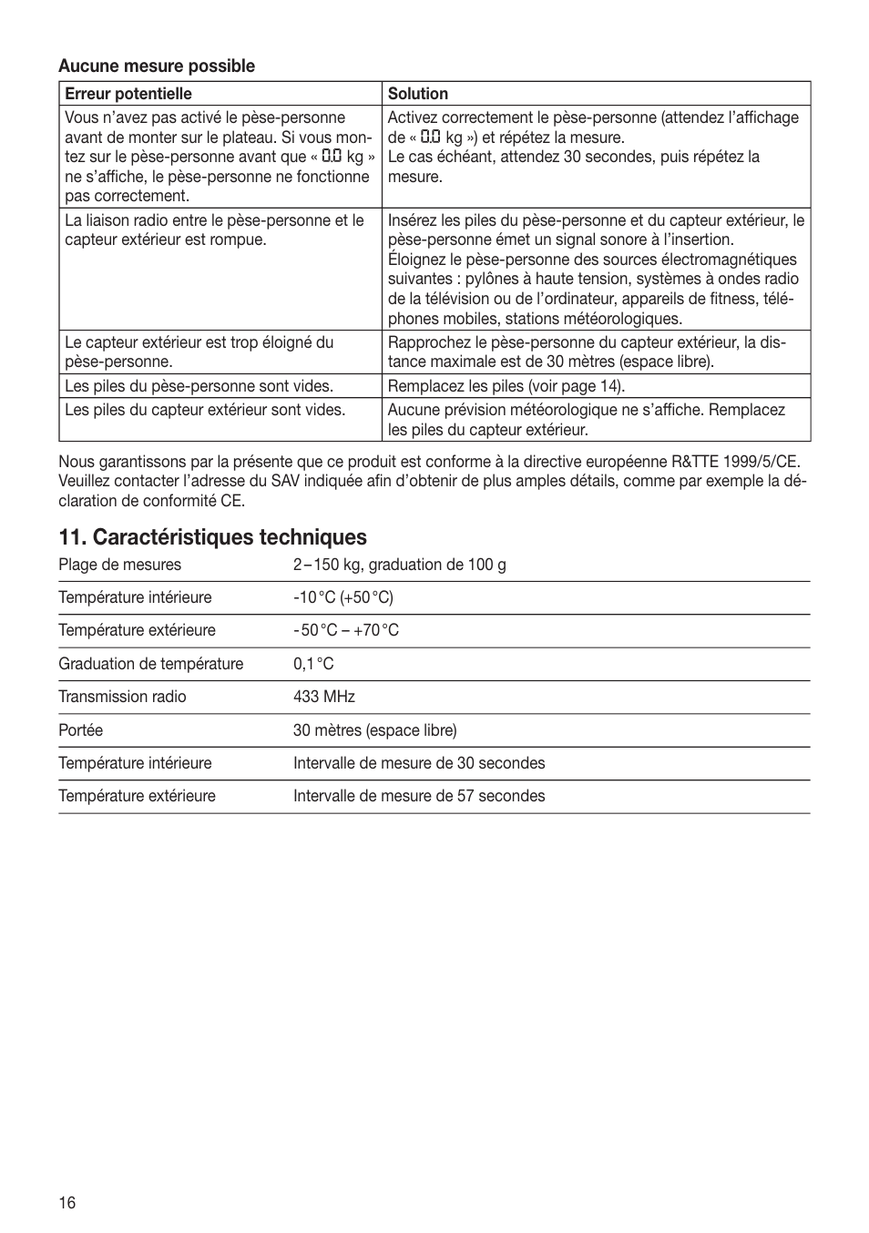 Caractéristiques techniques | Beurer GS 80 User Manual | Page 16 / 44