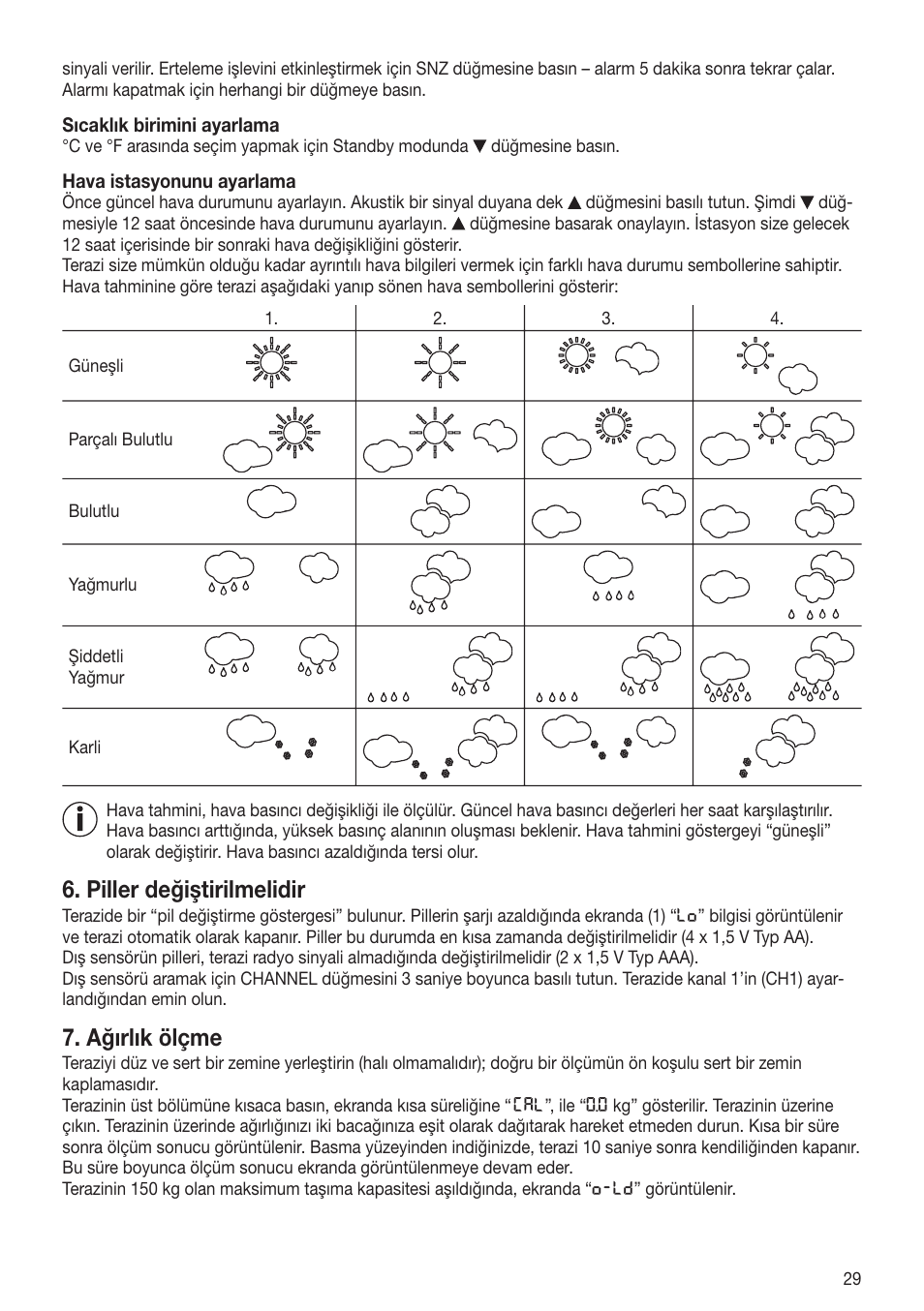 Piller değiştirilmelidir, Ağırlık ölçme | Beurer GS 80 User Manual | Page 29 / 44