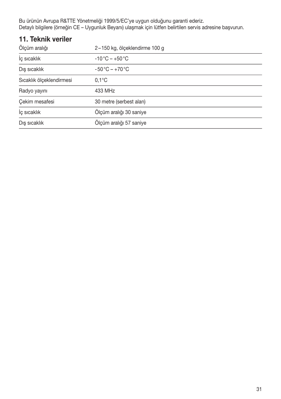 Teknik veriler | Beurer GS 80 User Manual | Page 31 / 44