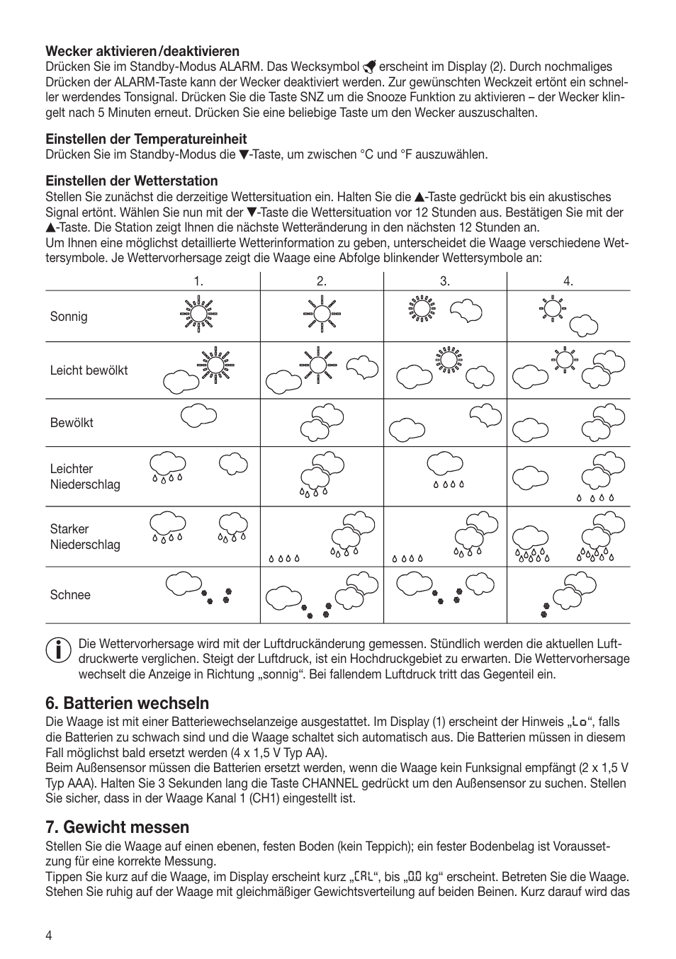 Batterien wechseln, Gewicht messen | Beurer GS 80 User Manual | Page 4 / 44