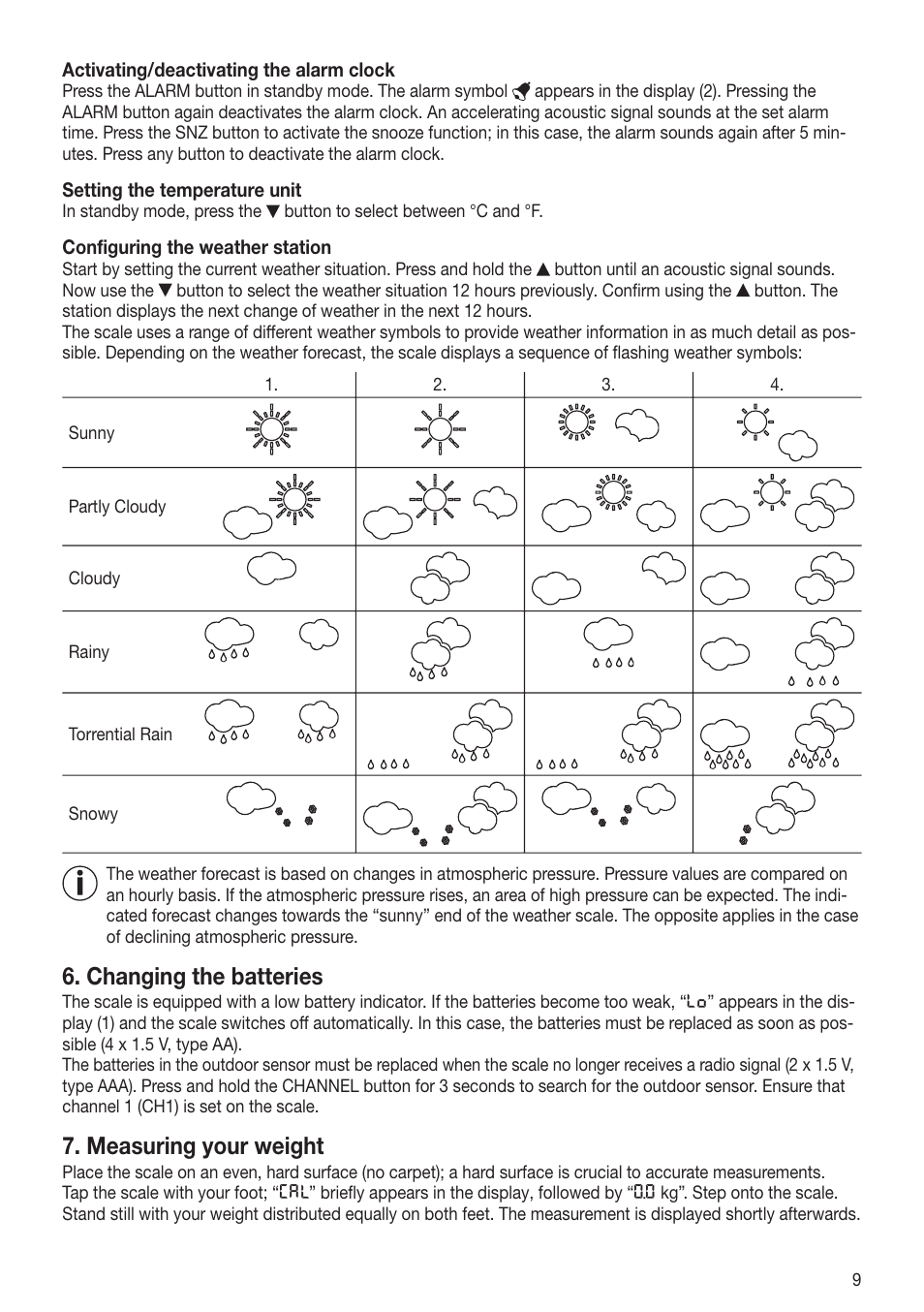 Changing the batteries, Measuring your weight | Beurer GS 80 User Manual | Page 9 / 44