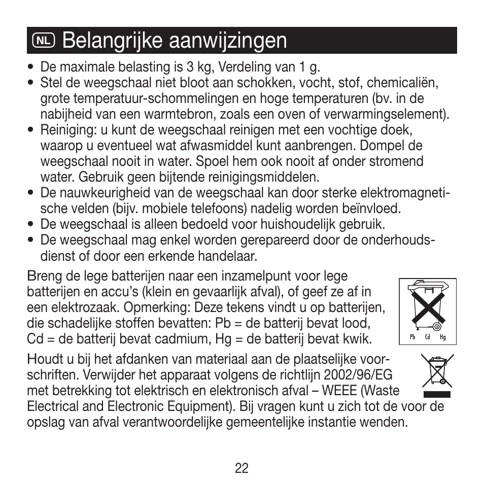 O belangrijke aanwijzingen | Beurer KS 21 User Manual | Page 22 / 34