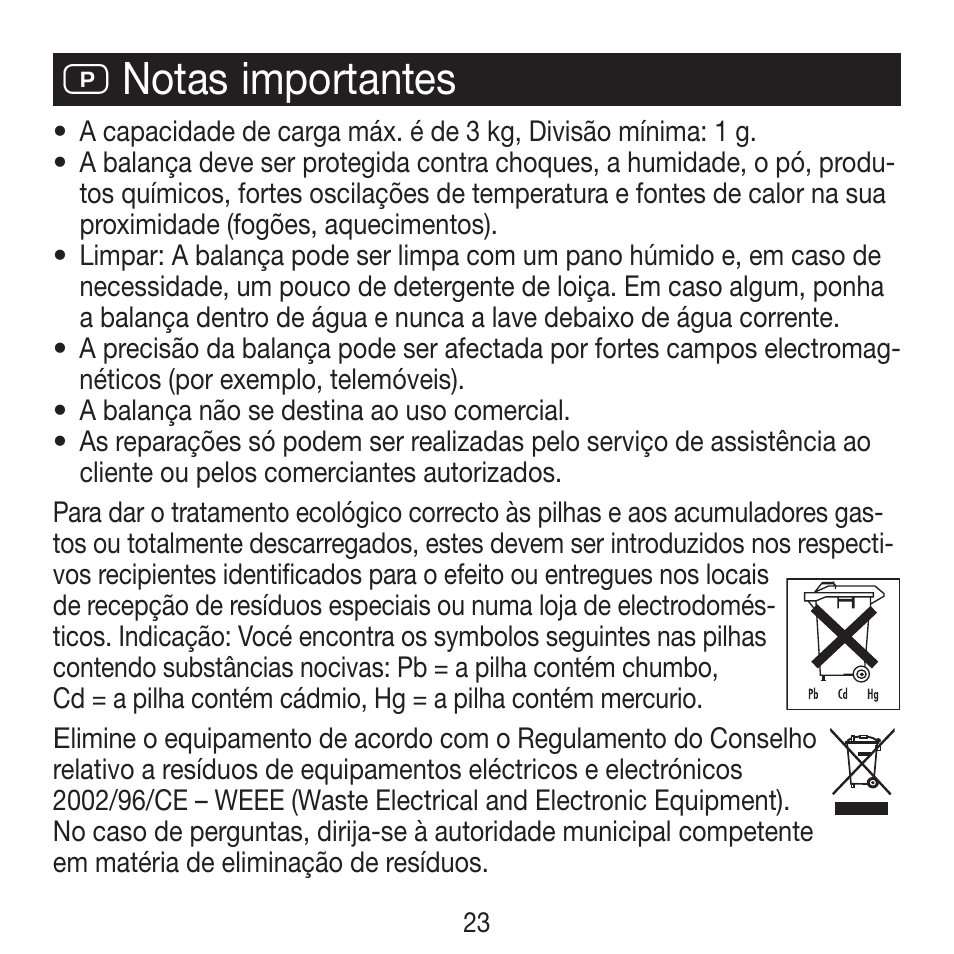 P notas importantes | Beurer KS 21 User Manual | Page 23 / 34