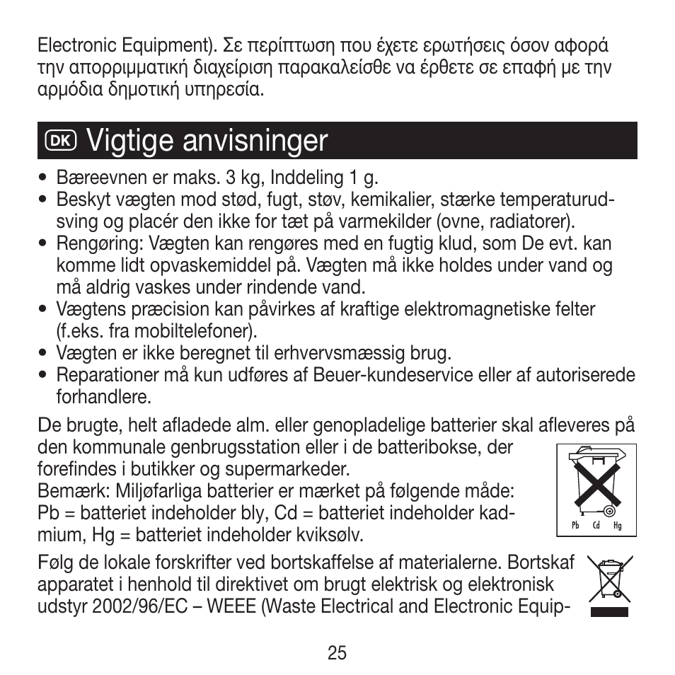 C vigtige anvisninger | Beurer KS 21 User Manual | Page 25 / 34