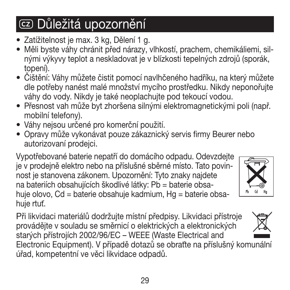 Z důležitá upozornění | Beurer KS 21 User Manual | Page 29 / 34