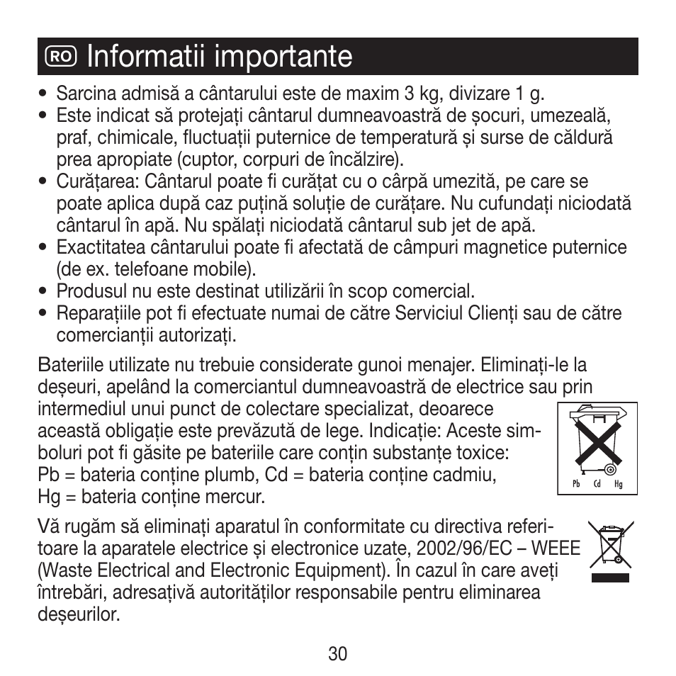 R informatii importante | Beurer KS 21 User Manual | Page 30 / 34