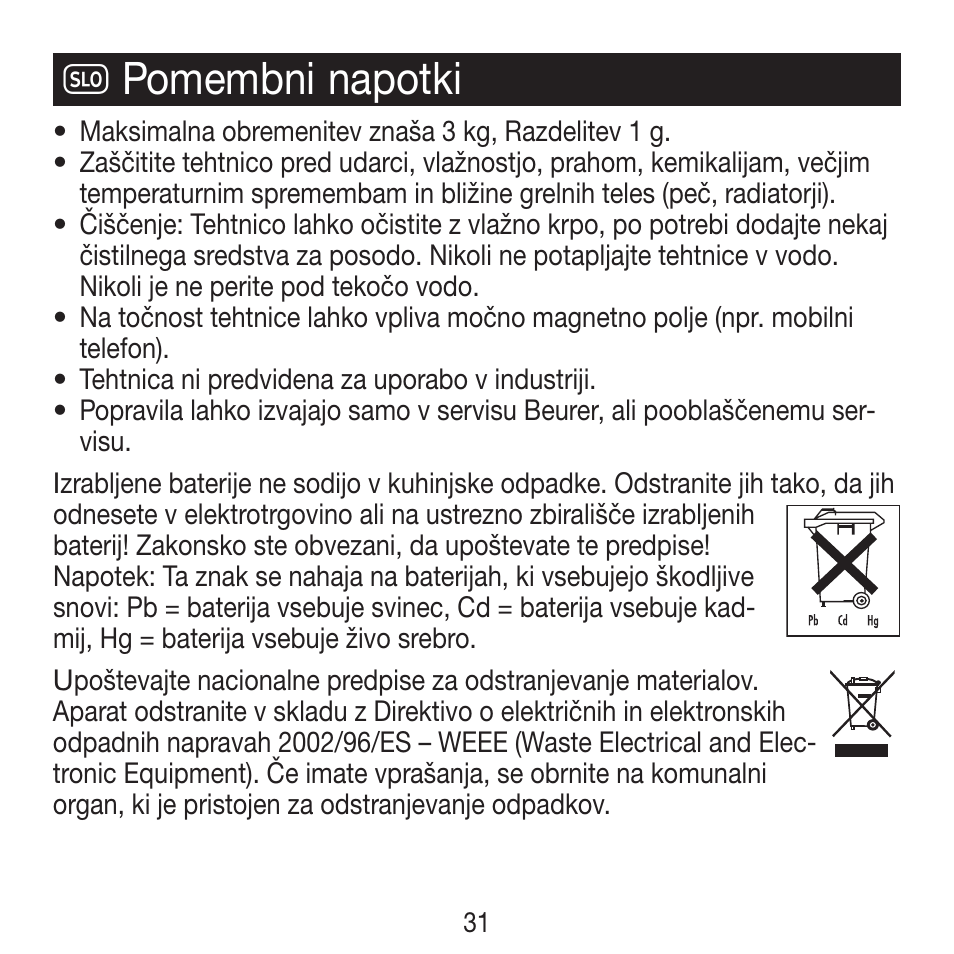 N pomembni napotki | Beurer KS 21 User Manual | Page 31 / 34