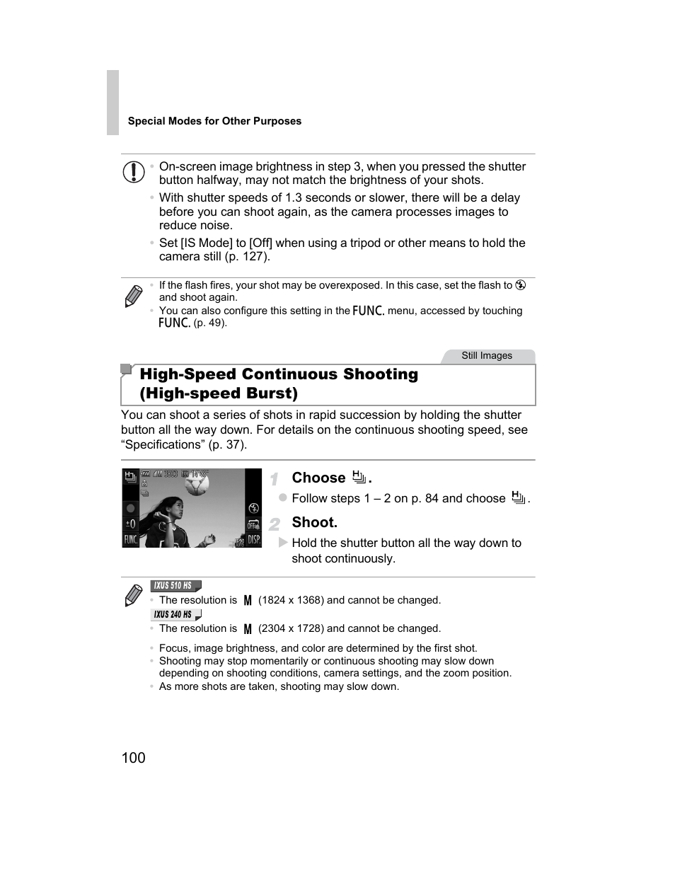 High-speed continuous shooting (high-speed burst), Choose, Shoot | Canon 510 HS User Manual | Page 100 / 220