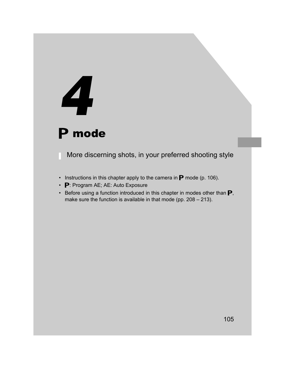 4 p mode, G mode, P. 105) | Canon 510 HS User Manual | Page 105 / 220
