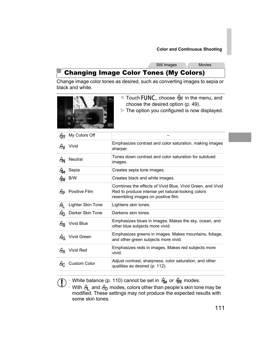 Changing image color tones (my colors) | Canon 510 HS User Manual | Page 111 / 220