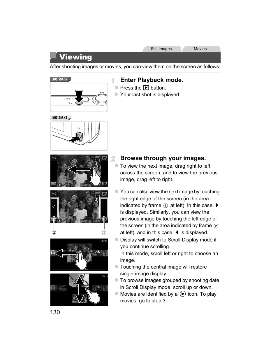 Viewing, Display) (p. 130) | Canon 510 HS User Manual | Page 130 / 220