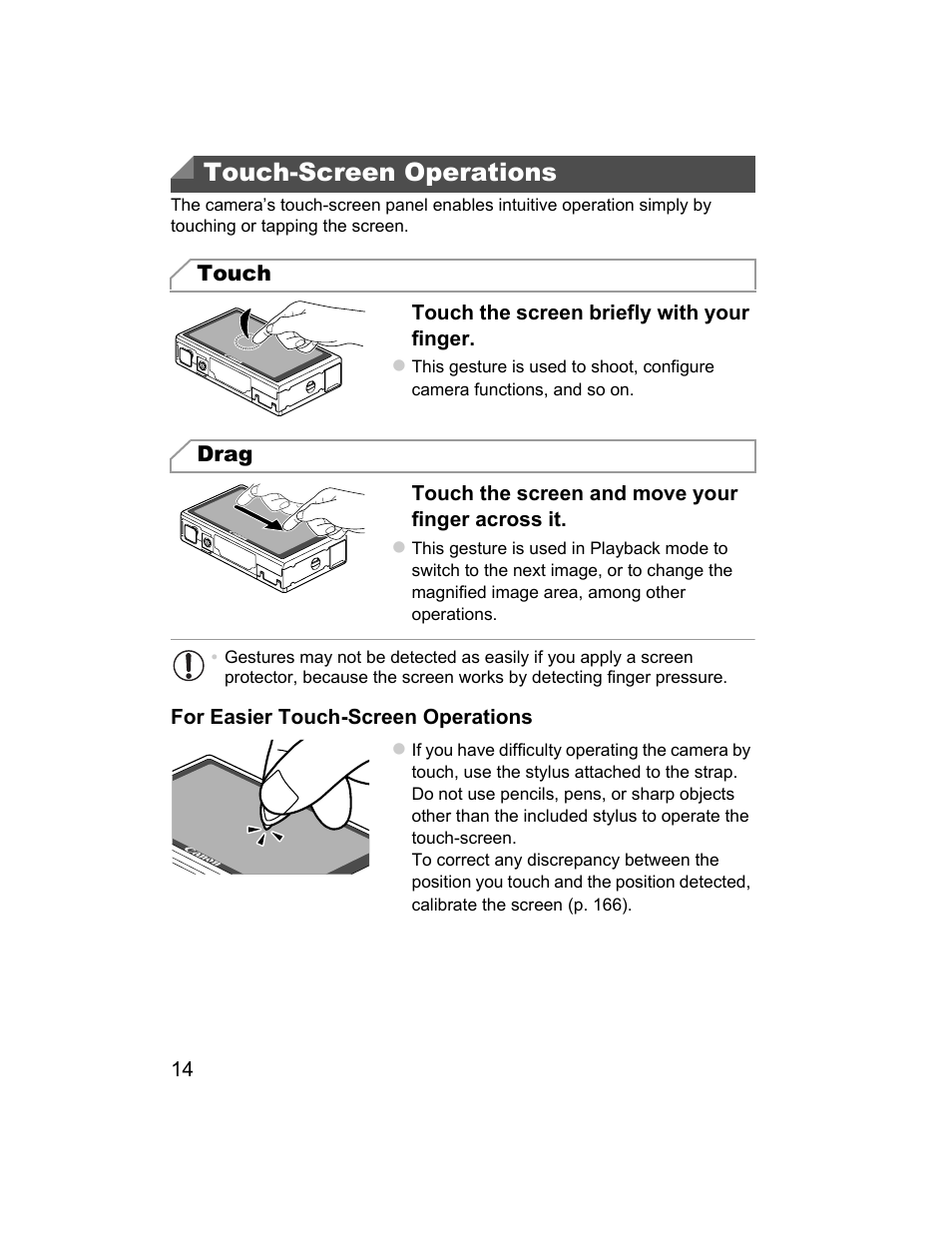 Touch-screen operations | Canon 510 HS User Manual | Page 14 / 220