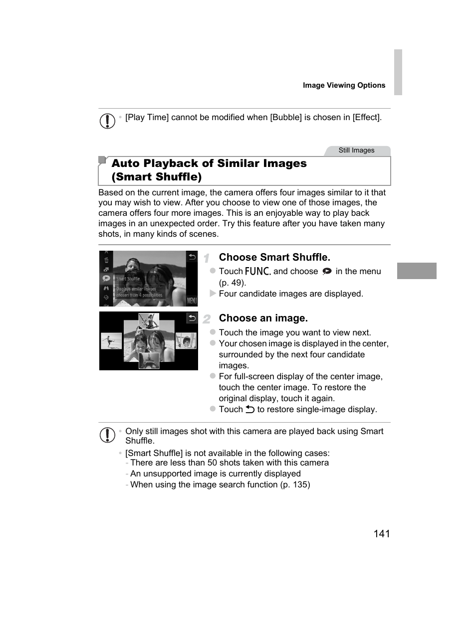 Or smart shuffle (p. 141), Auto playback of similar images (smart shuffle) | Canon 510 HS User Manual | Page 141 / 220