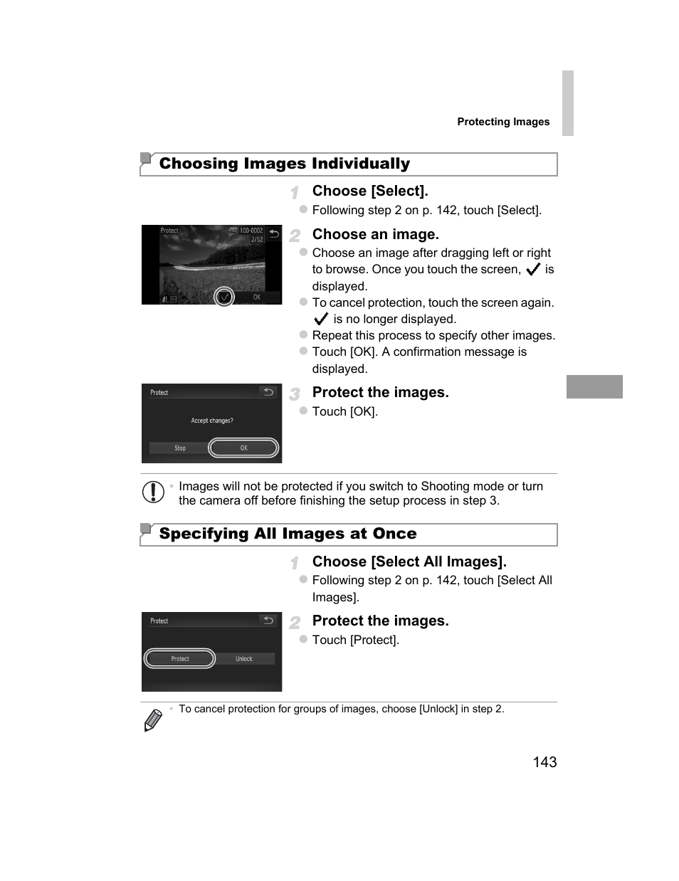 Choosing images individually, Specifying all images at once | Canon 510 HS User Manual | Page 143 / 220