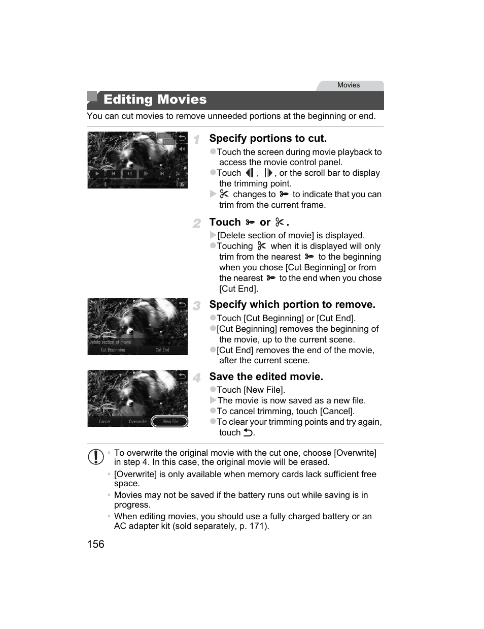 Editing movies, P. 156) | Canon 510 HS User Manual | Page 156 / 220