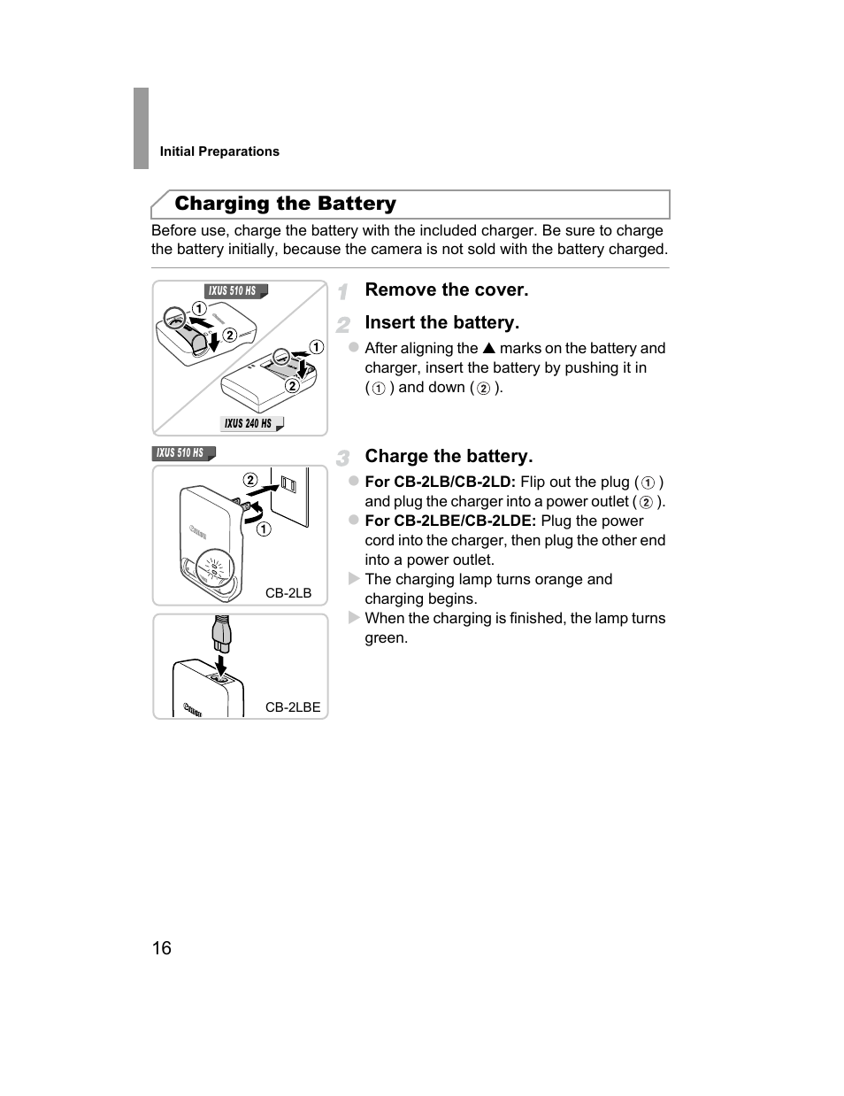 Charging the battery | Canon 510 HS User Manual | Page 16 / 220