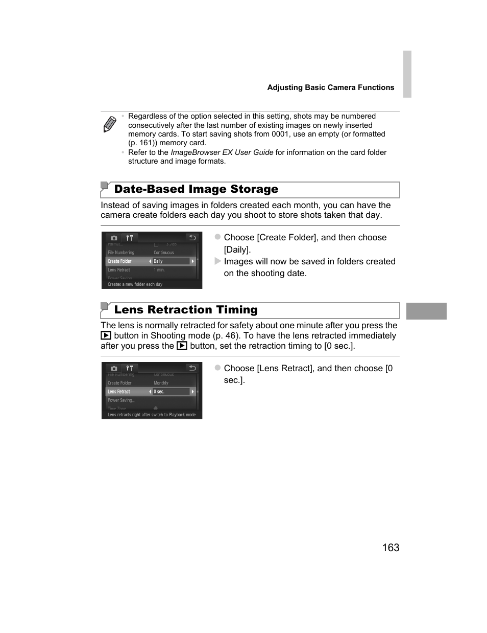 Er is created (p. 163), Date-based image storage lens retraction timing | Canon 510 HS User Manual | Page 163 / 220