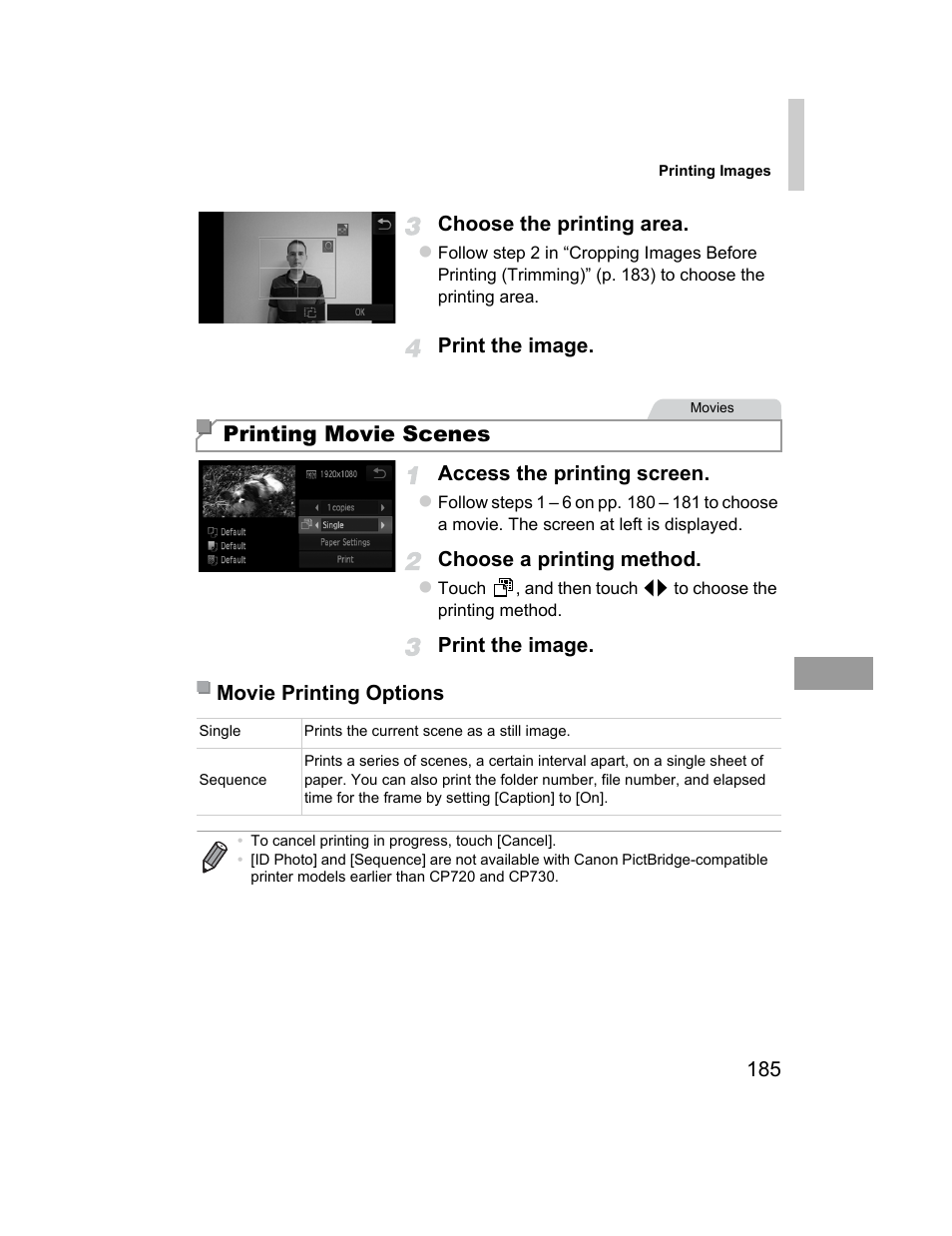 Printing movie scenes | Canon 510 HS User Manual | Page 185 / 220