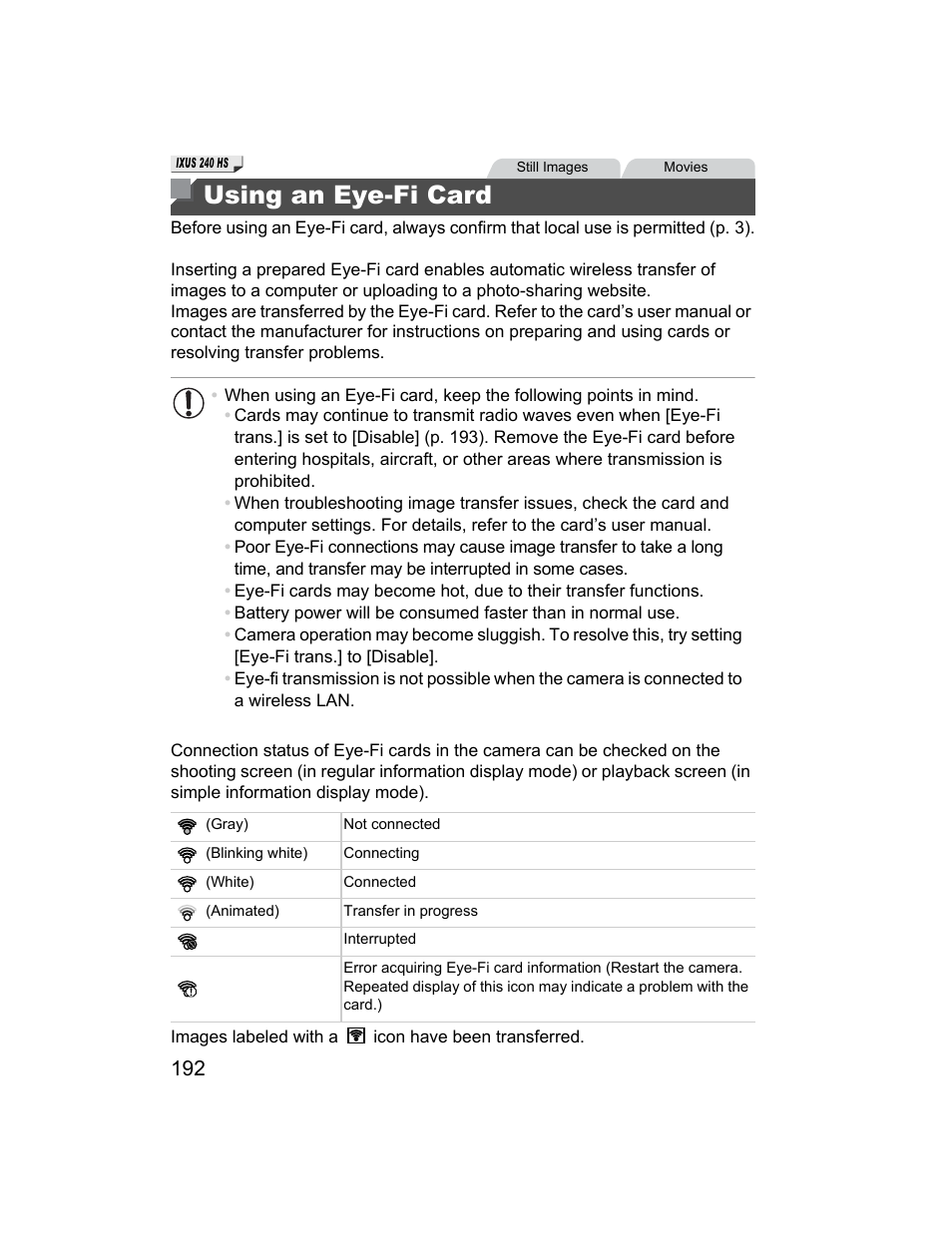 Using an eye-fi card | Canon 510 HS User Manual | Page 192 / 220