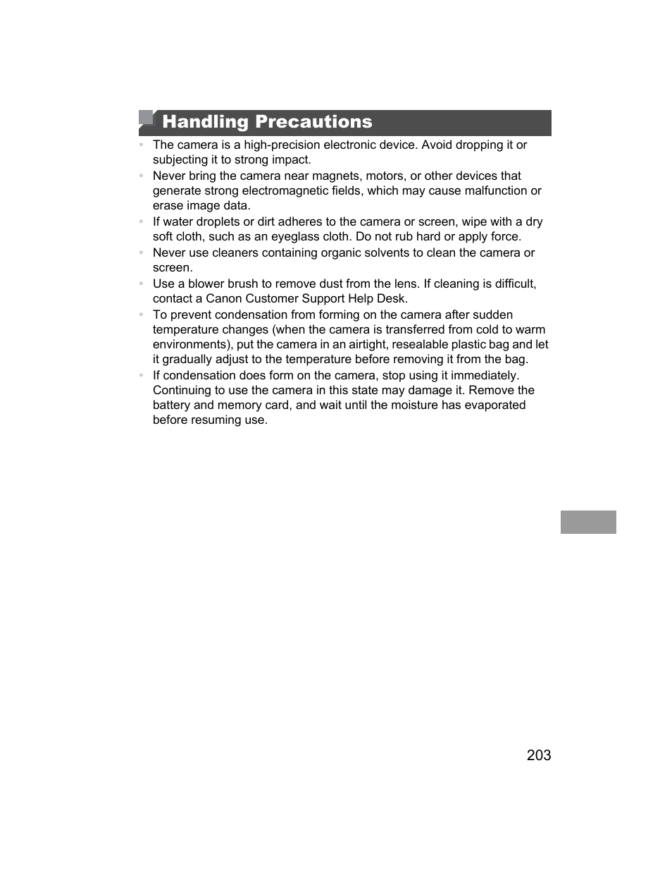 Handling precautions | Canon 510 HS User Manual | Page 203 / 220