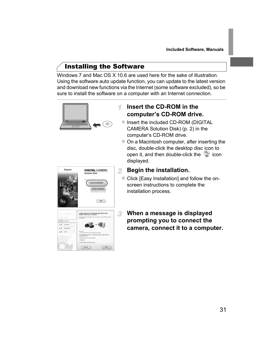 Installing the software | Canon 510 HS User Manual | Page 31 / 220