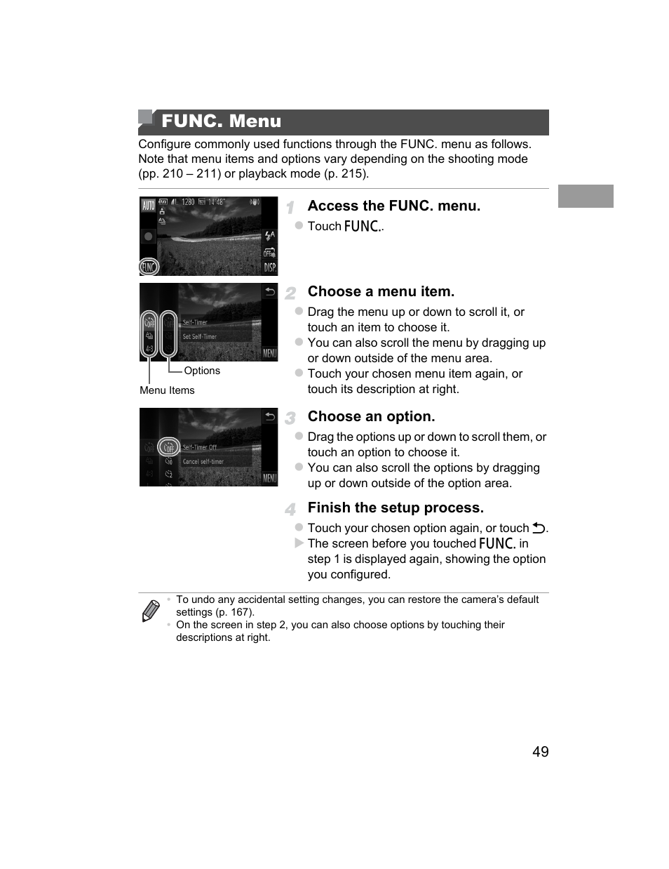 Func. menu | Canon 510 HS User Manual | Page 49 / 220