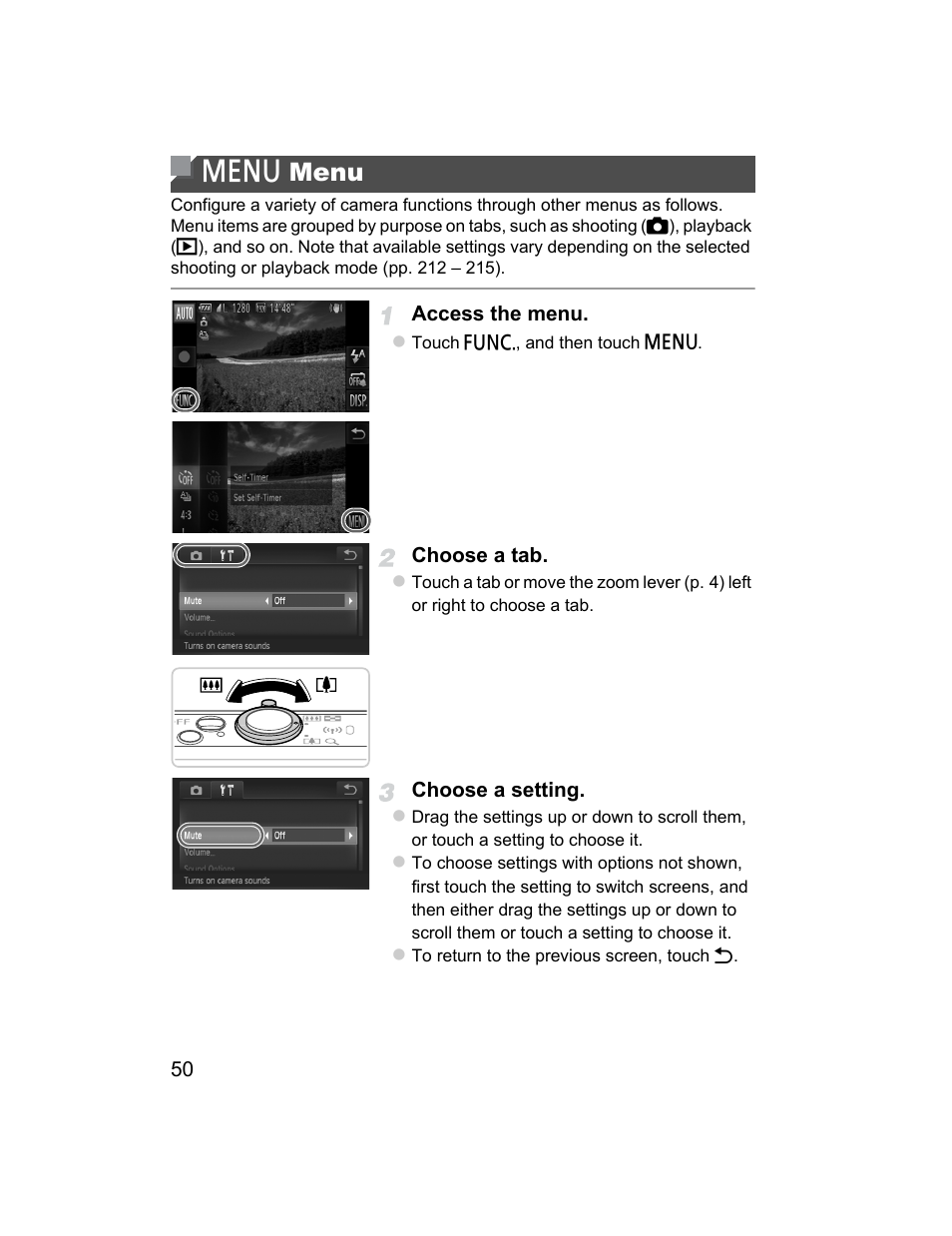 Menu menu, N menu | Canon 510 HS User Manual | Page 50 / 220