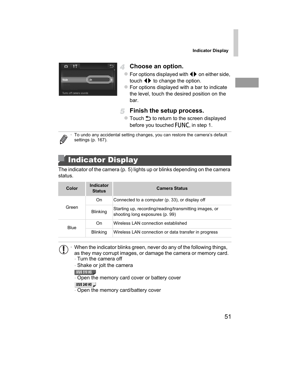 Indicator display | Canon 510 HS User Manual | Page 51 / 220