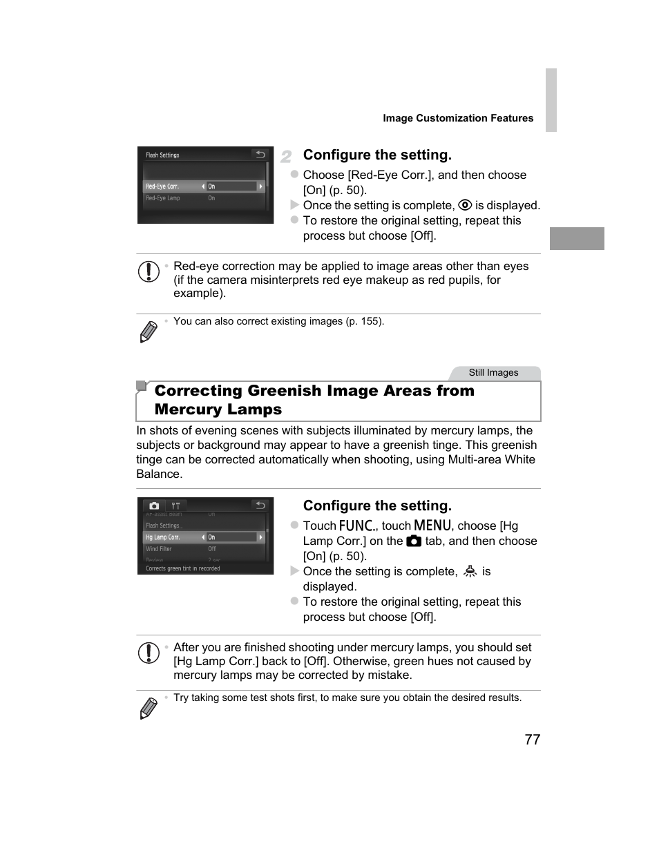 Ted (p. 77), smiling, s, Correcting greenish image areas from mercury lamps | Canon 510 HS User Manual | Page 77 / 220