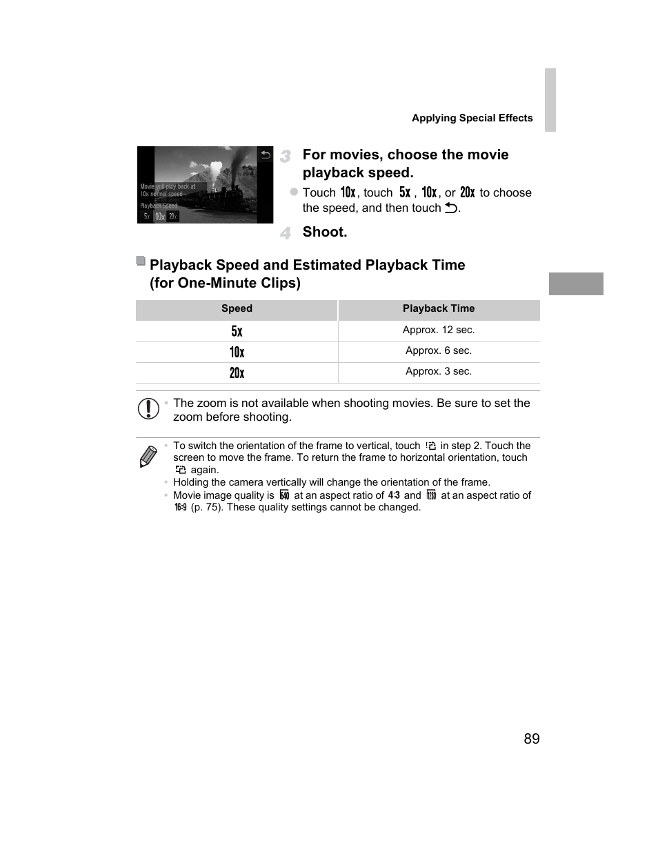 89 for movies, choose the movie playback speed | Canon 510 HS User Manual | Page 89 / 220
