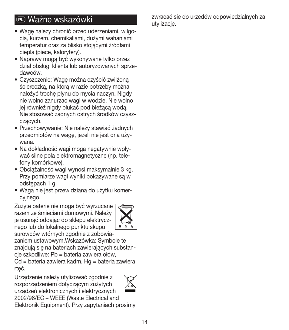 Q ważne wskazówki | Beurer KS 35 User Manual | Page 14 / 16