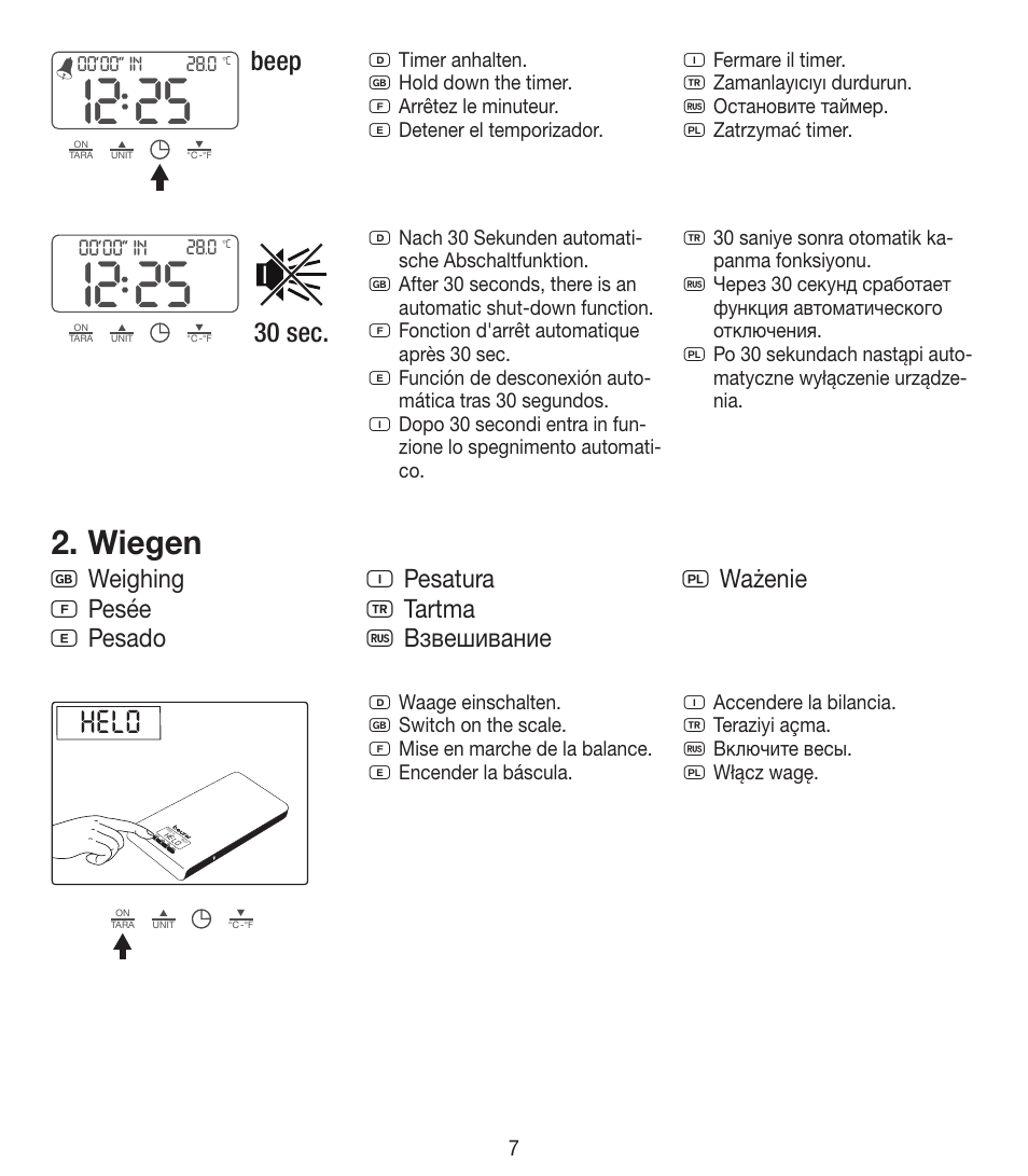Wiegen, Helo, Beep | 30 sec | Beurer KS 35 User Manual | Page 7 / 16