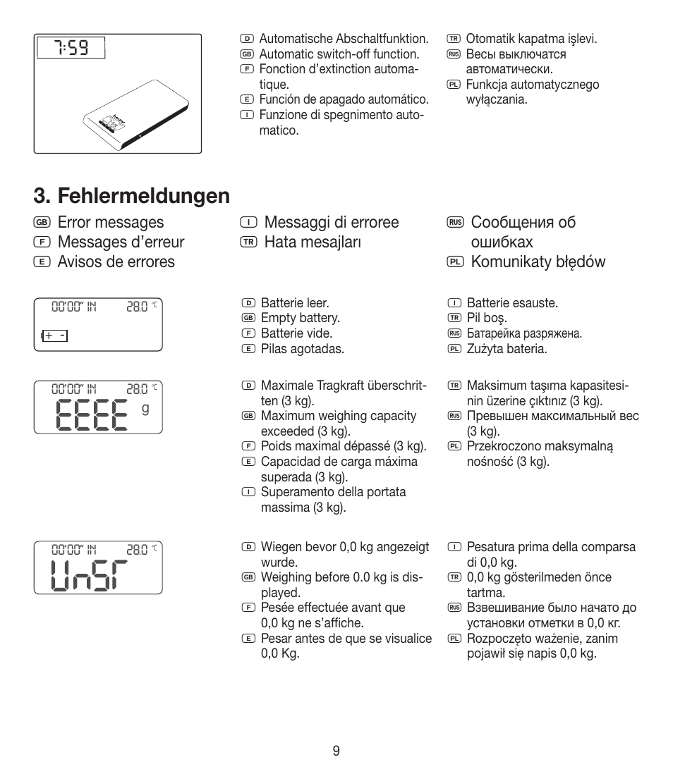 Fehlermeldungen | Beurer KS 35 User Manual | Page 9 / 16