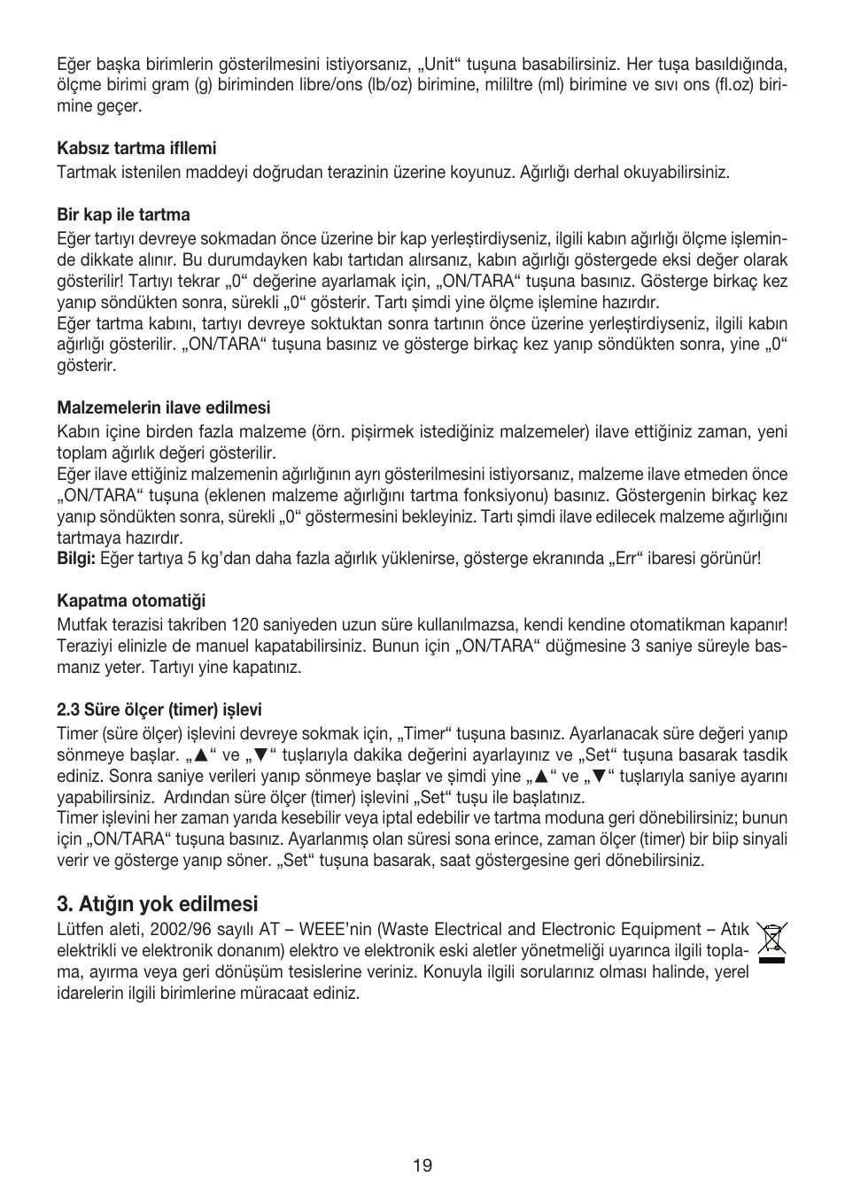 Atığın yok edilmesi | Beurer KS 52 User Manual | Page 19 / 36