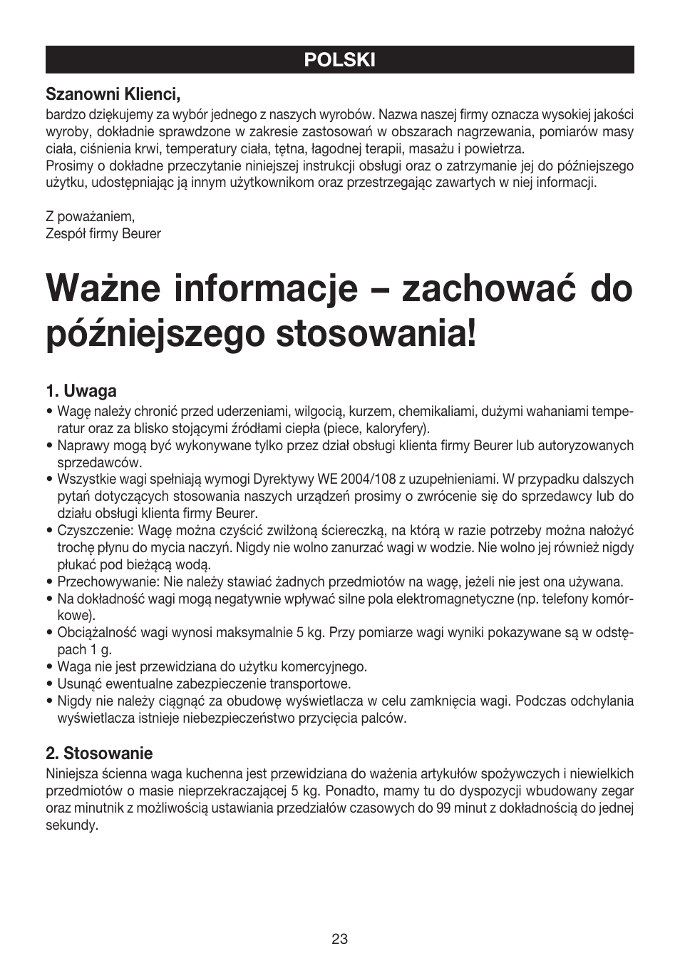 Polski | Beurer KS 52 User Manual | Page 23 / 36