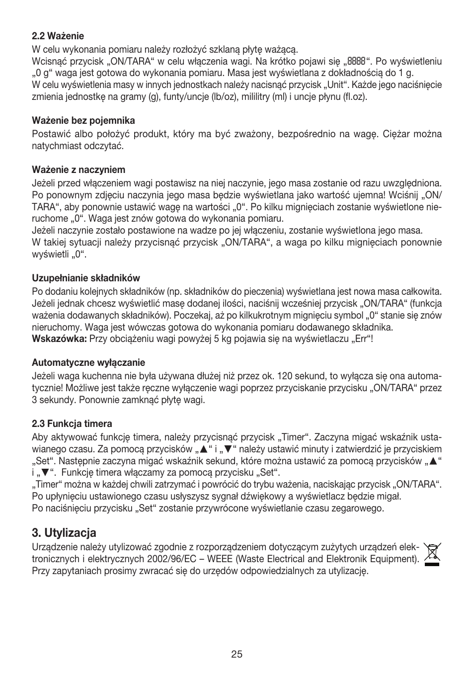 Utylizacja | Beurer KS 52 User Manual | Page 25 / 36