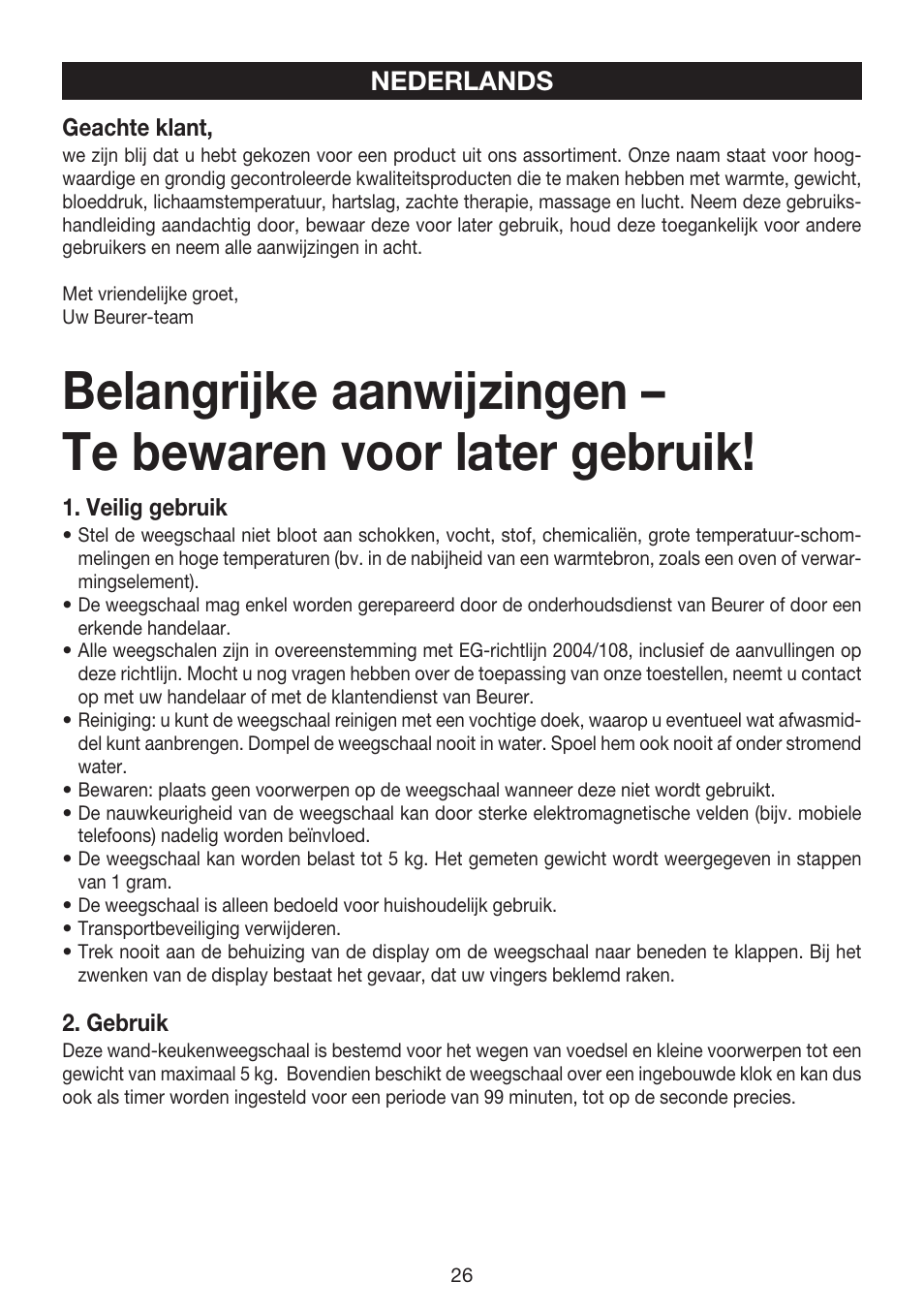 Nederlands | Beurer KS 52 User Manual | Page 26 / 36