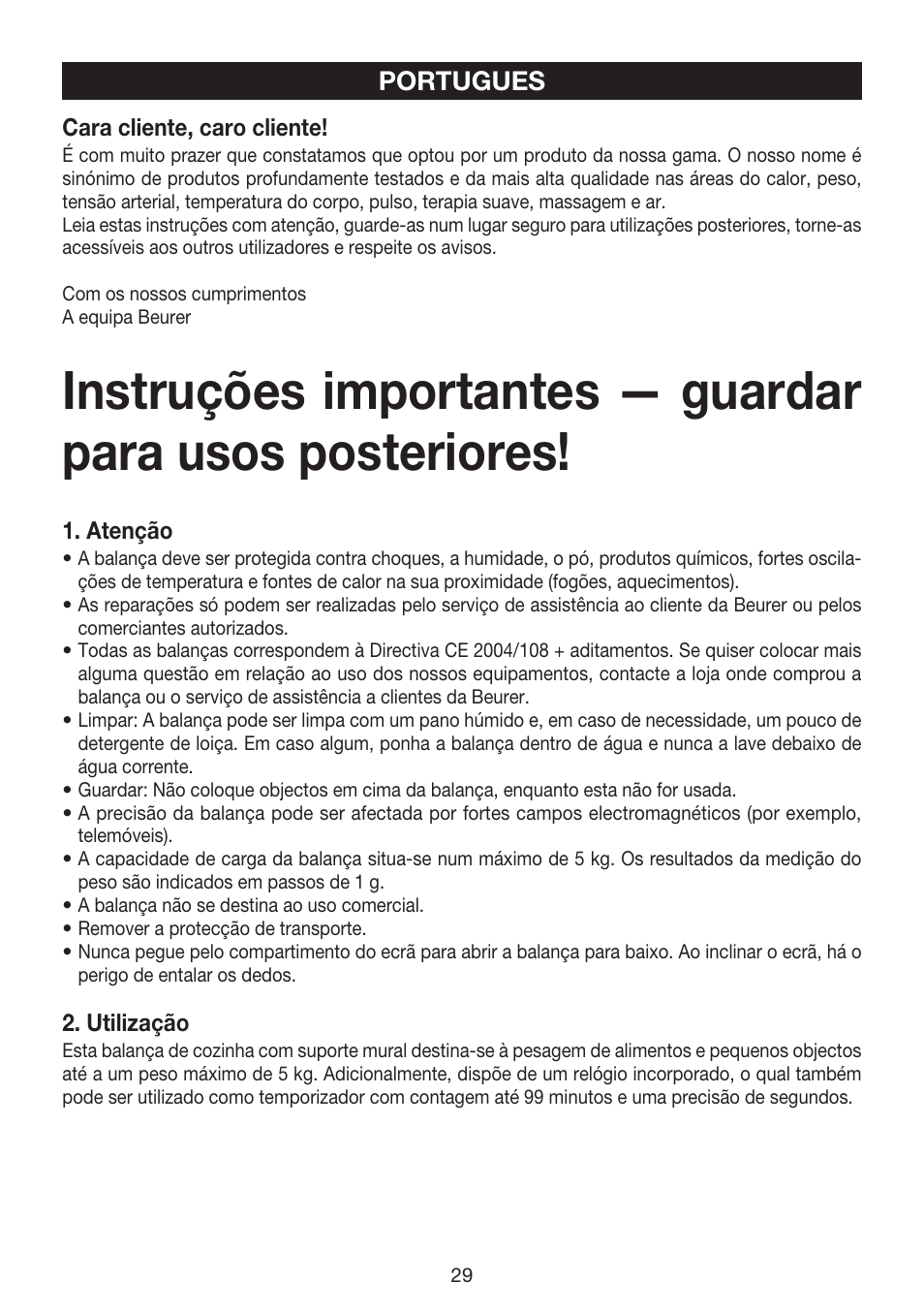 Portugues | Beurer KS 52 User Manual | Page 29 / 36