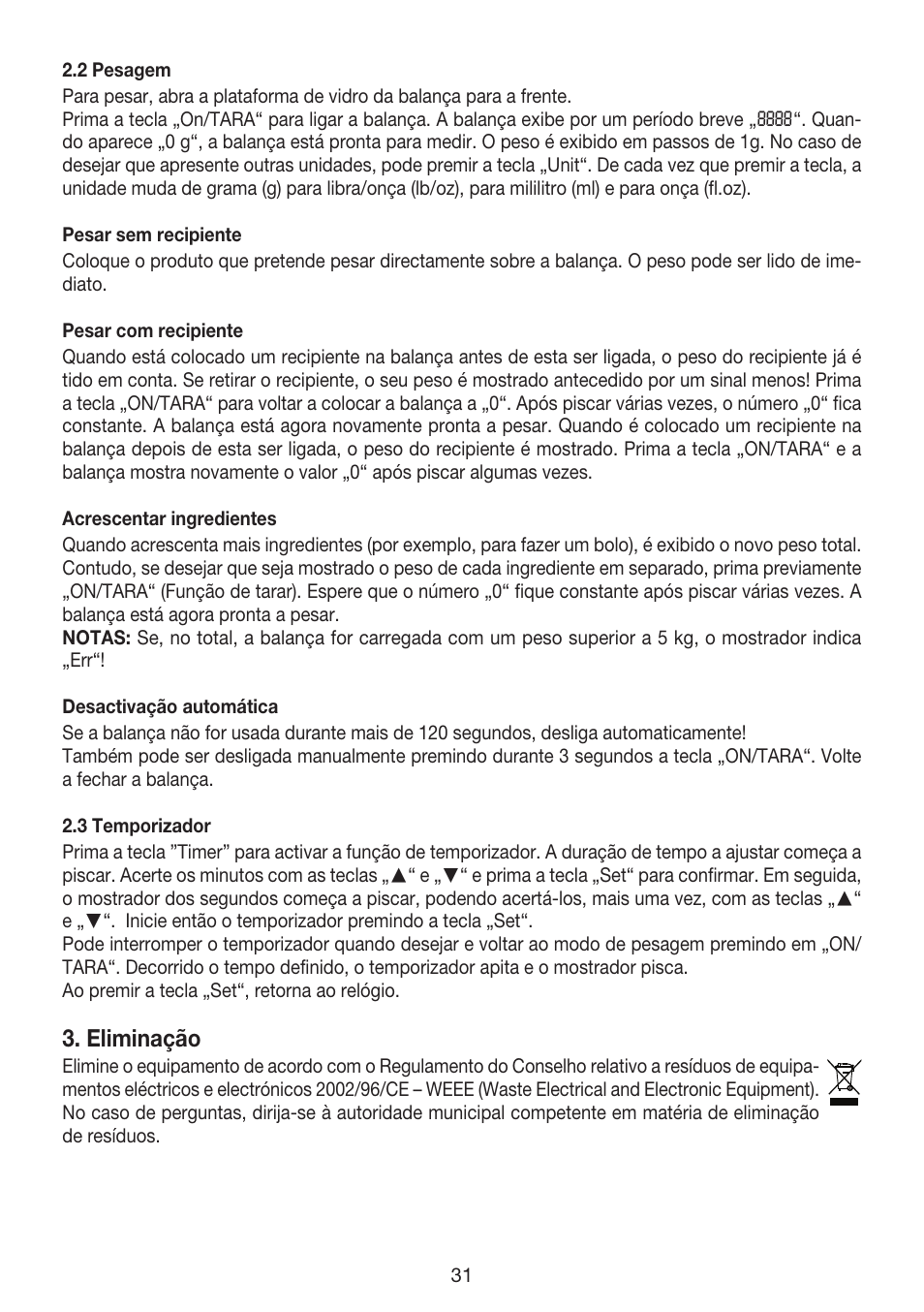 Eliminação | Beurer KS 52 User Manual | Page 31 / 36