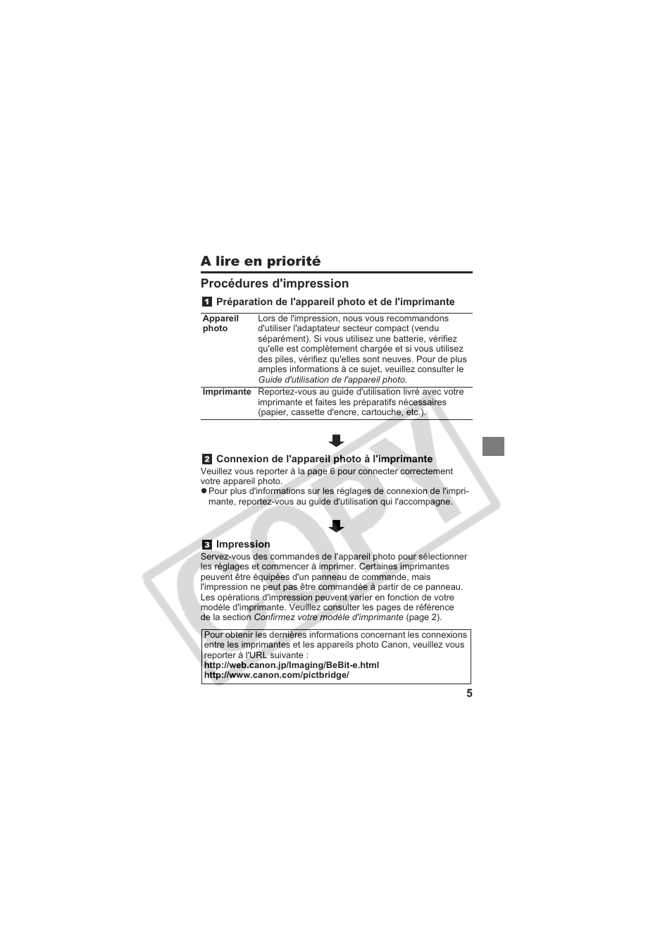 A lire en priorité, Procédures d'impression | Canon CP-100 User Manual | Page 41 / 110