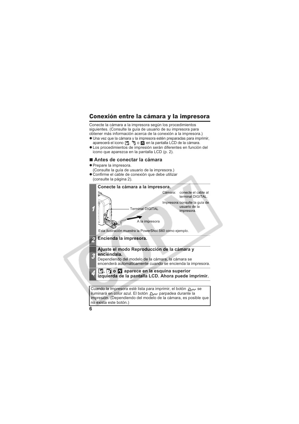 Conexión entre la cámara y la impresora | Canon CP-100 User Manual | Page 77 / 110