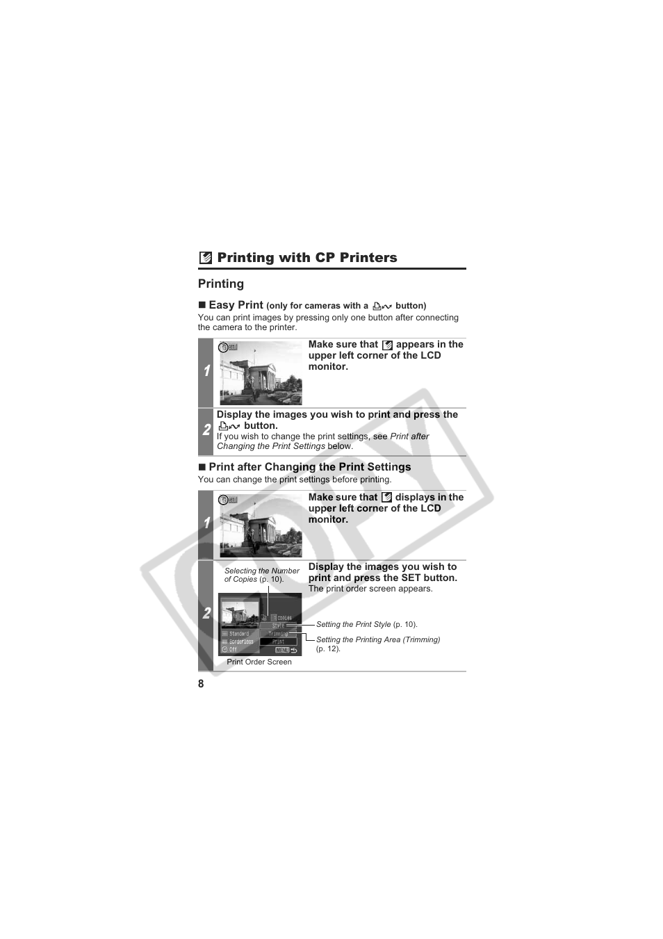 Printing with cp printers | Canon CP-100 User Manual | Page 9 / 110