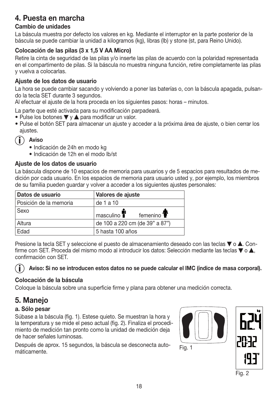 Puesta en marcha, Manejo | Beurer PS 45 User Manual | Page 18 / 44