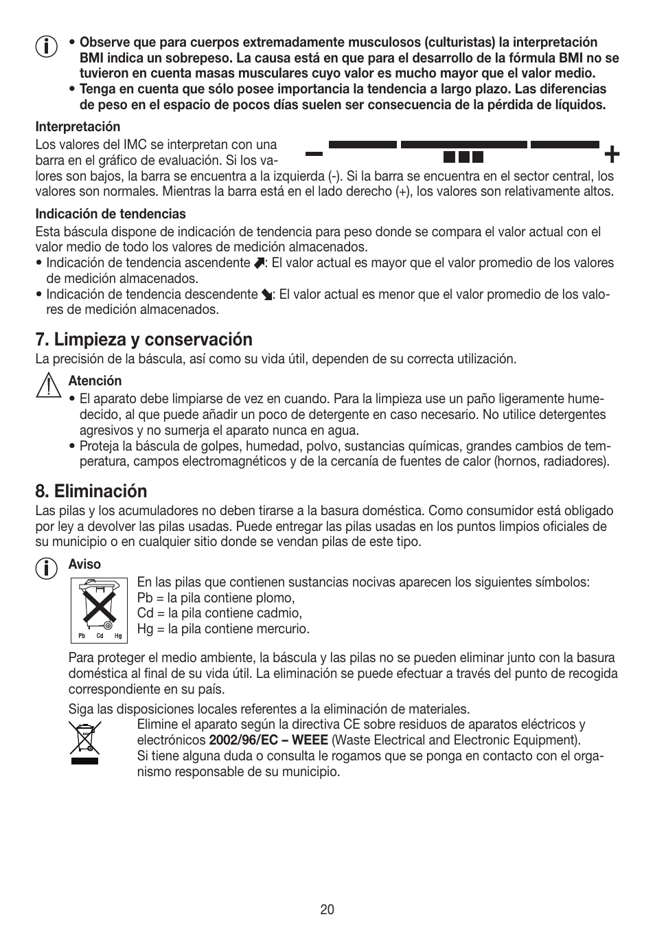 Limpieza y conservación, Eliminación | Beurer PS 45 User Manual | Page 20 / 44