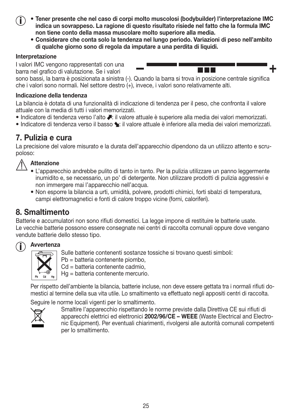 Pulizia e cura, Smaltimento | Beurer PS 45 User Manual | Page 25 / 44
