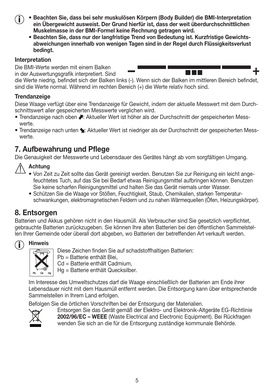 Aufbewahrung und pflege, Entsorgen | Beurer PS 45 User Manual | Page 5 / 44
